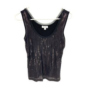 Calvin Klein Womens Black Tank Sparkle Sleeveless Top Size S Club Wear